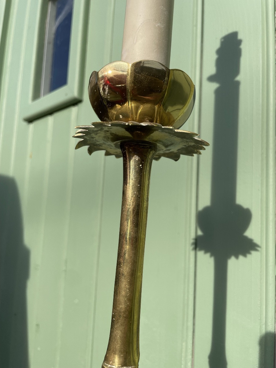 1970′ Lampadaire En Bronze Doré Maison Baguès Modèle Bambou H 160 Cm-photo-8