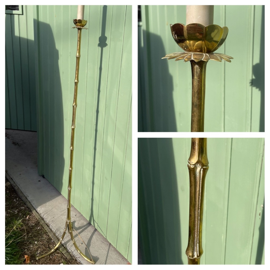 1970′ Lampadaire En Bronze Doré Maison Baguès Modèle Bambou H 160 Cm