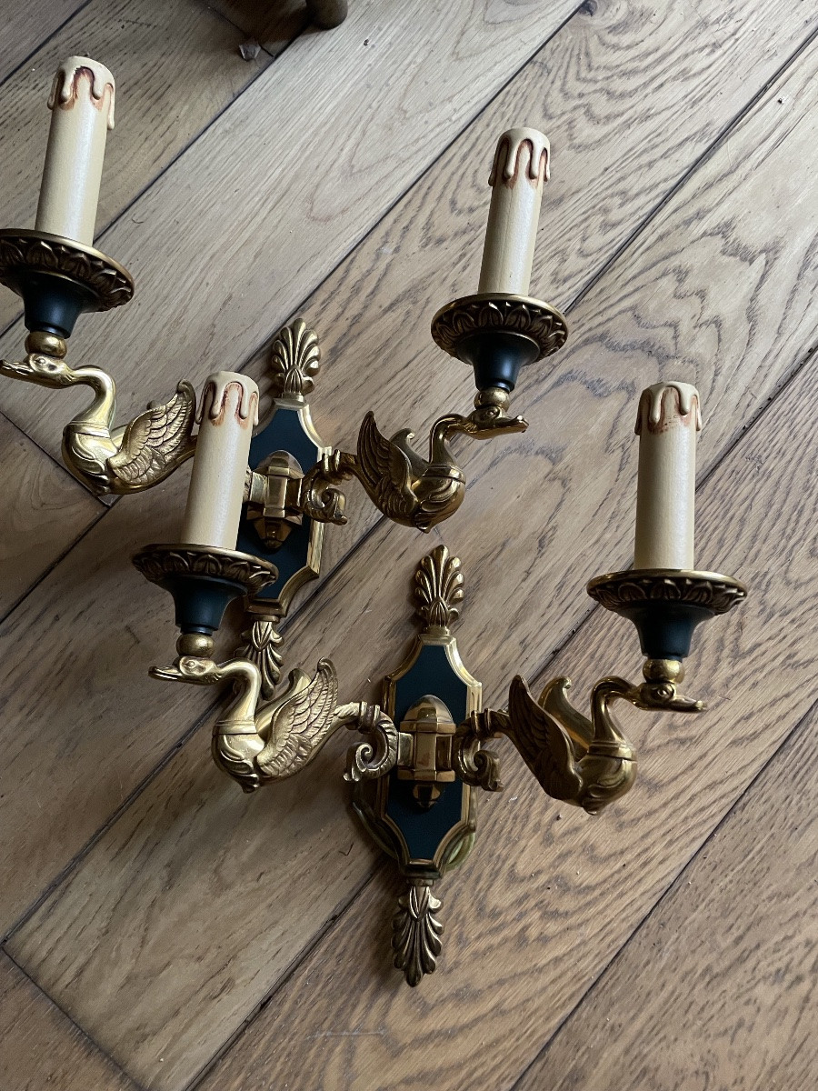 Pair Of Gilt Bronze Swan Wall Lights (4 Wall Lights Available) -photo-3