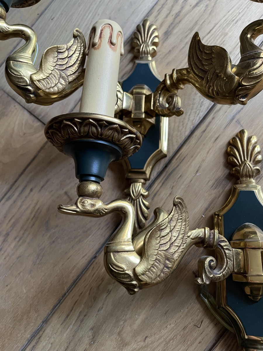Pair Of Gilt Bronze Swan Wall Lights (4 Wall Lights Available) -photo-2