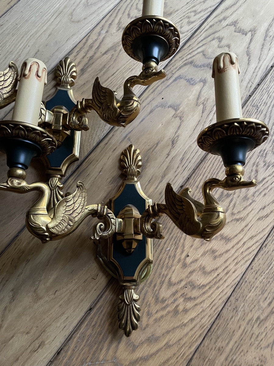 Pair Of Gilt Bronze Swan Wall Lights (4 Wall Lights Available) -photo-5