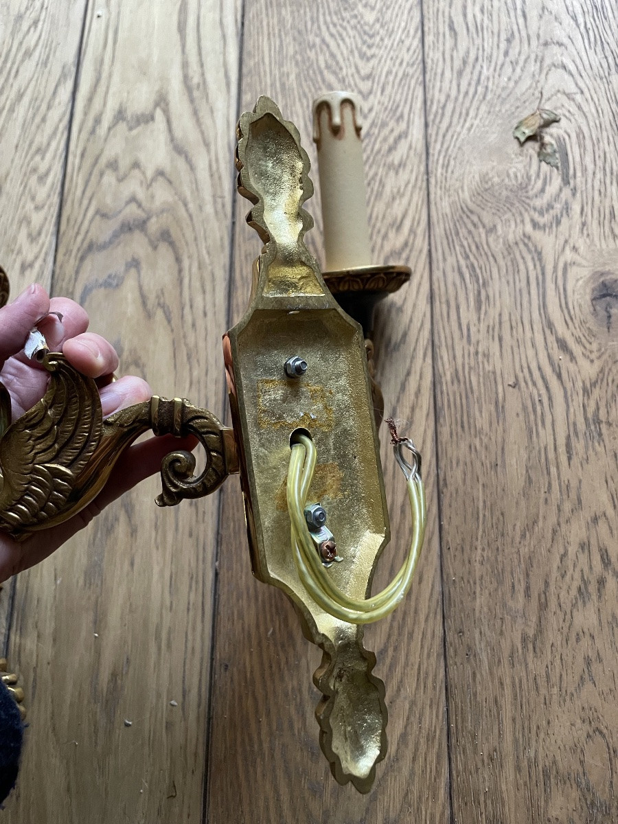 Pair Of Gilt Bronze Swan Wall Lights (4 Wall Lights Available) -photo-6