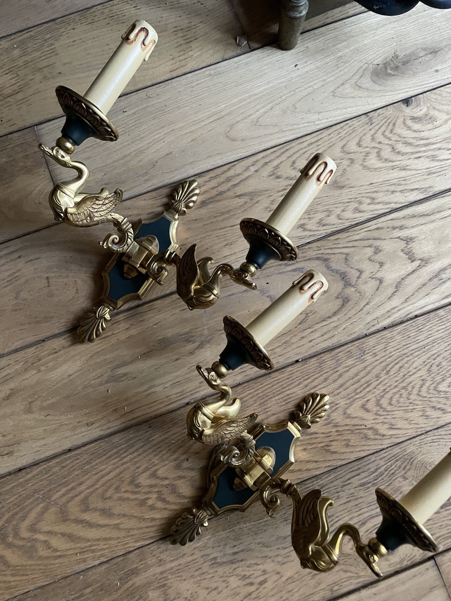 Pair Of Gilt Bronze Swan Wall Lights (4 Wall Lights Available) -photo-7