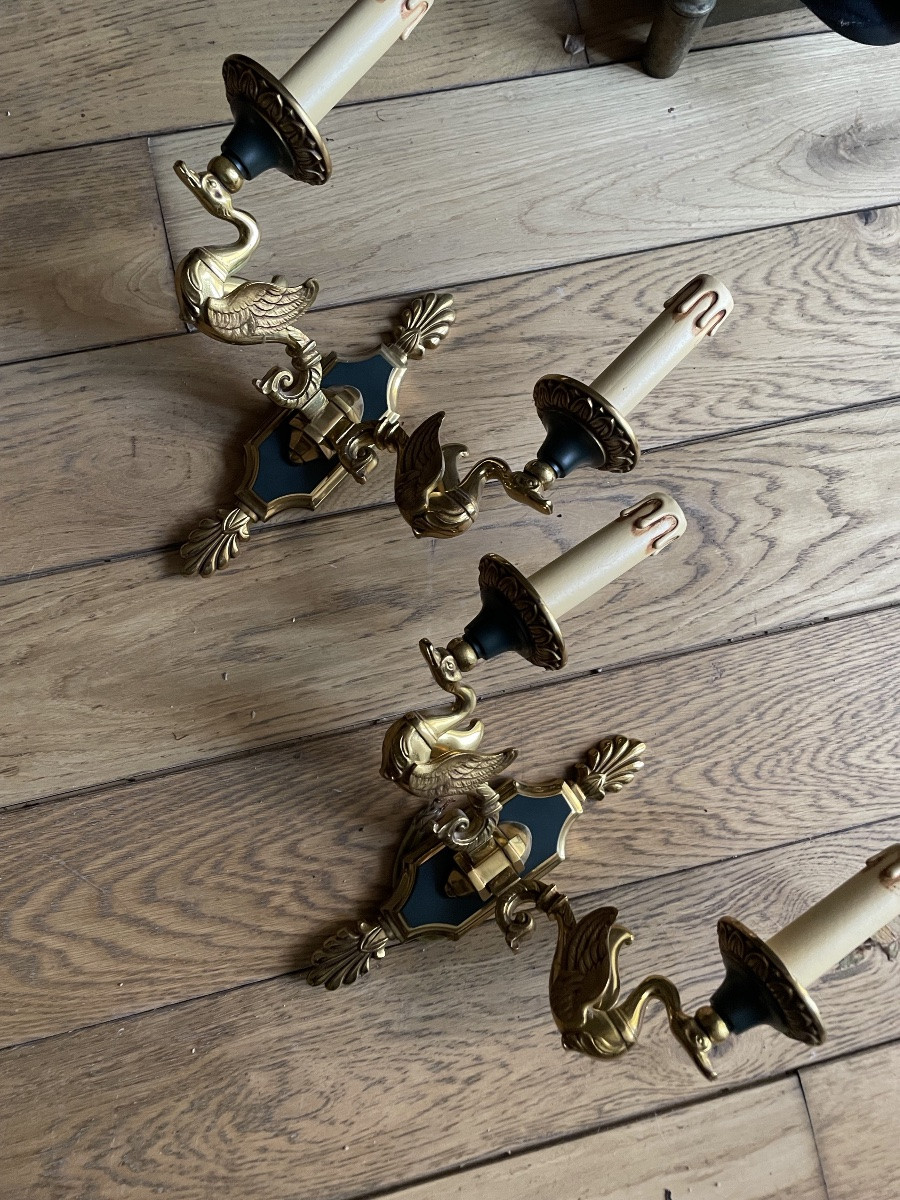 Pair Of Gilt Bronze Swan Wall Lights (4 Wall Lights Available) -photo-8