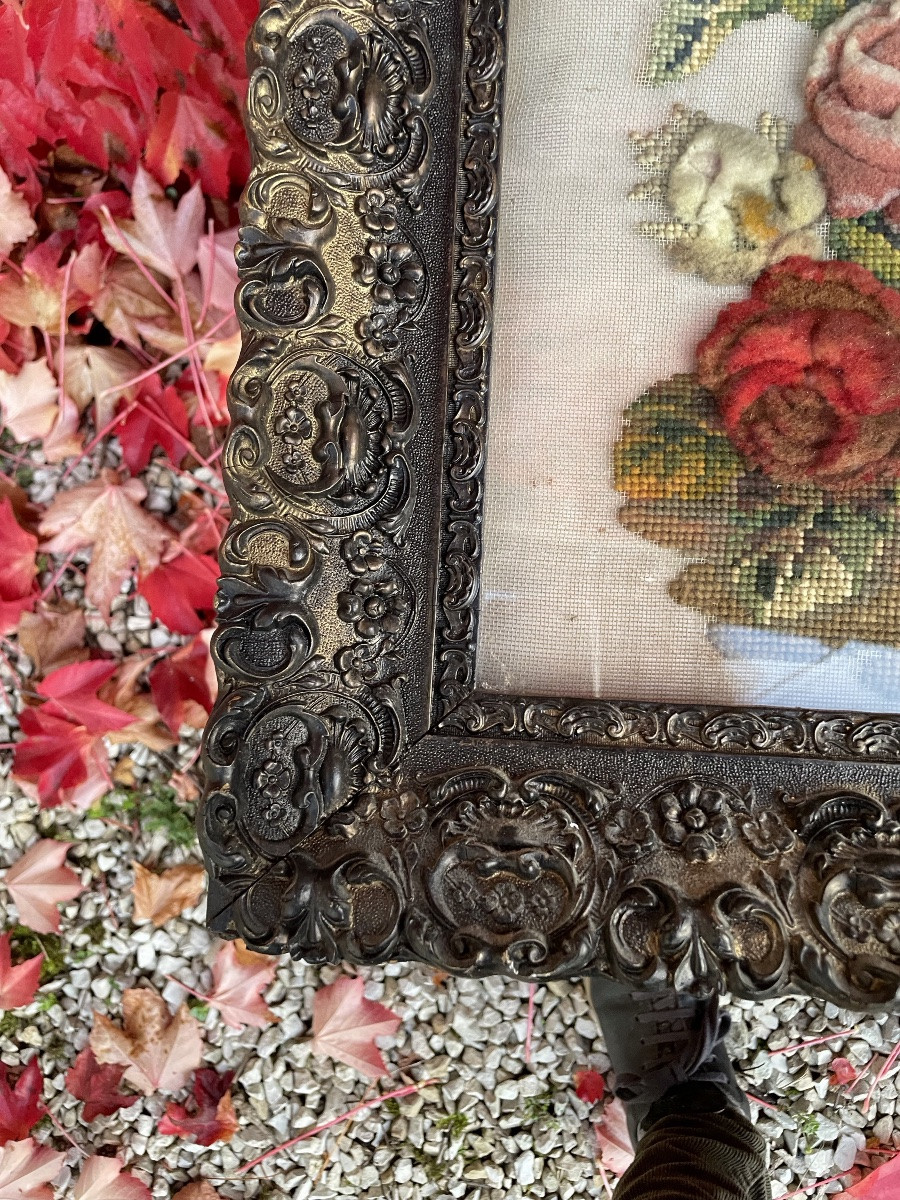 Tableau brodé , fleurs et fruits -photo-6