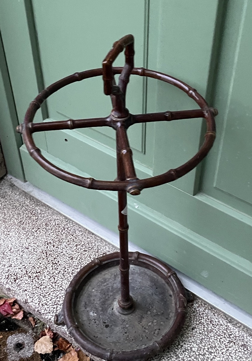 Porte parapluie en fonte émaillée imitant le bambou -photo-2