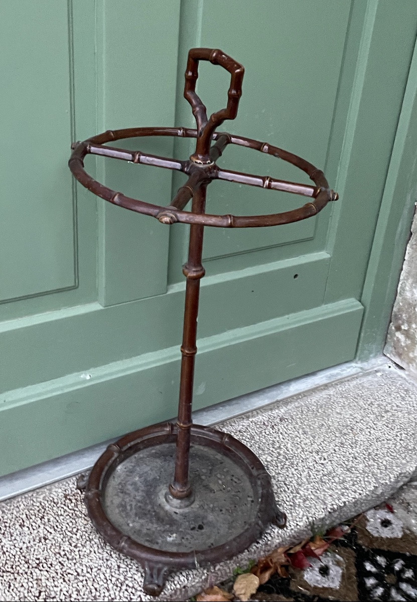 Porte parapluie en fonte émaillée imitant le bambou -photo-3