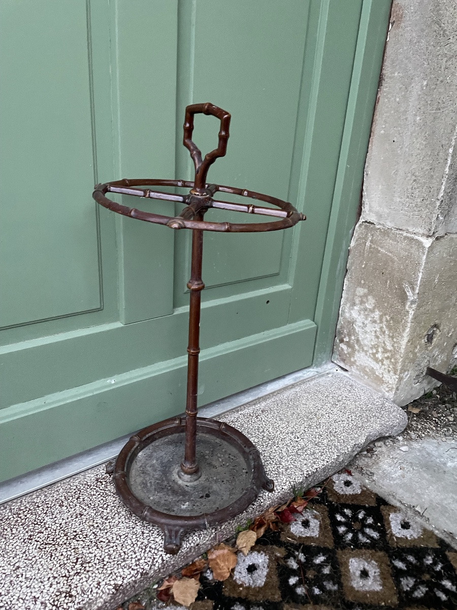 Porte parapluie en fonte émaillée imitant le bambou -photo-4