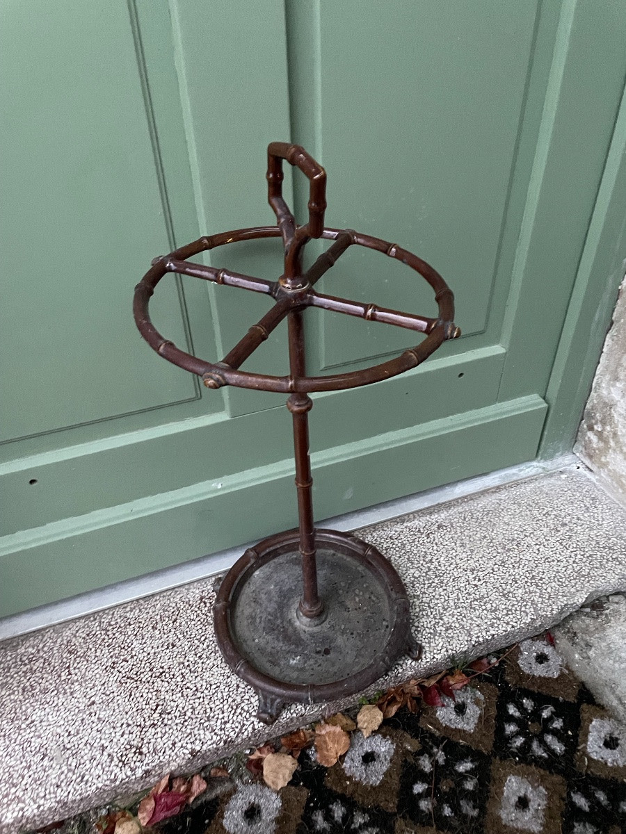 Porte parapluie en fonte émaillée imitant le bambou -photo-6