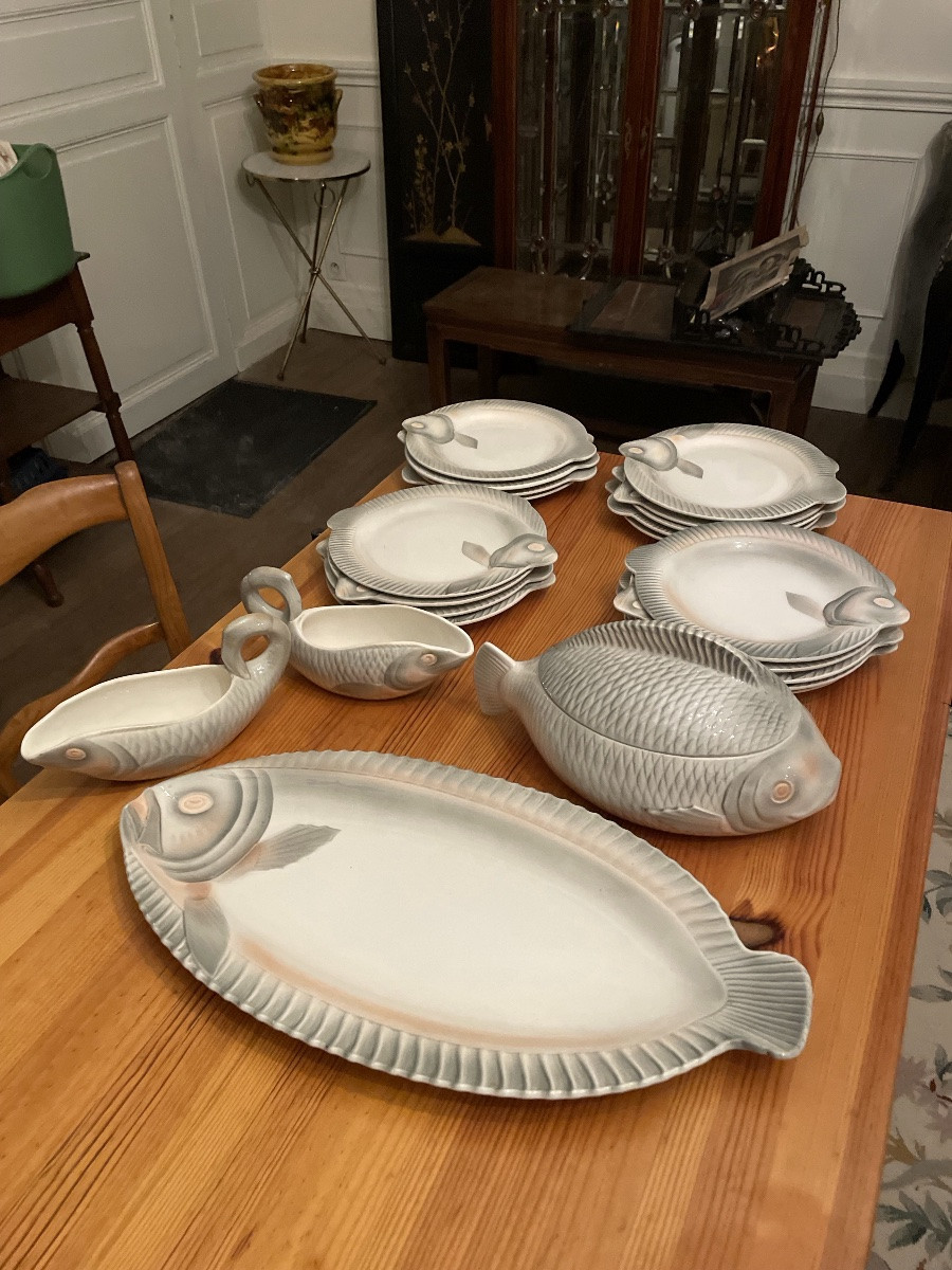 Service en faïence de sarreguemines, modèle au  poisson-photo-2