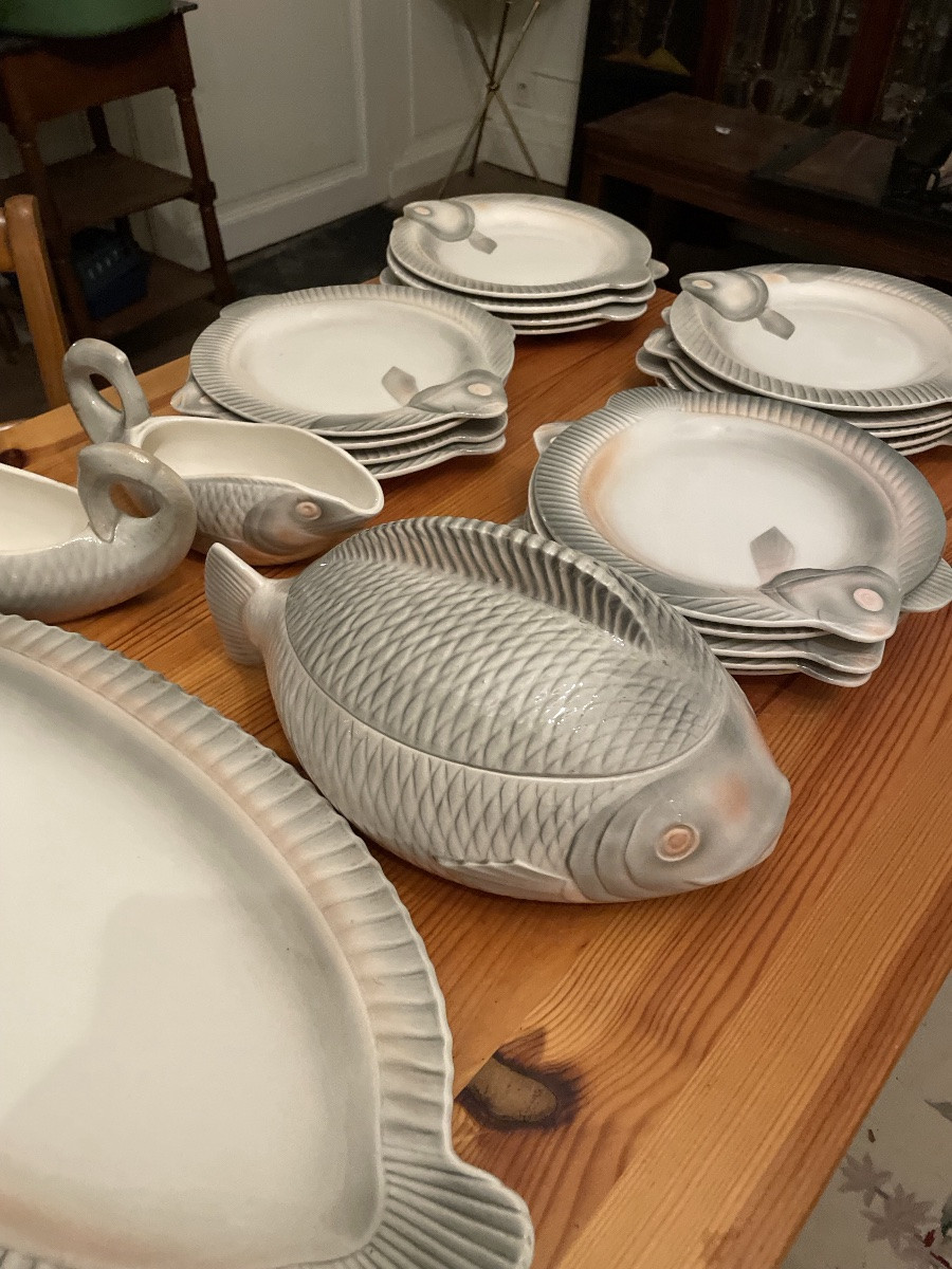 Service en faïence de sarreguemines, modèle au  poisson-photo-2