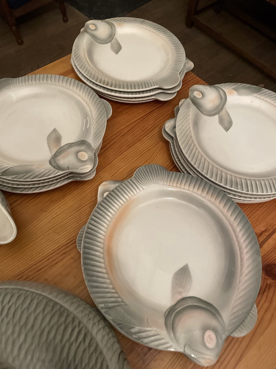 Service en faïence de sarreguemines, modèle au  poisson-photo-5