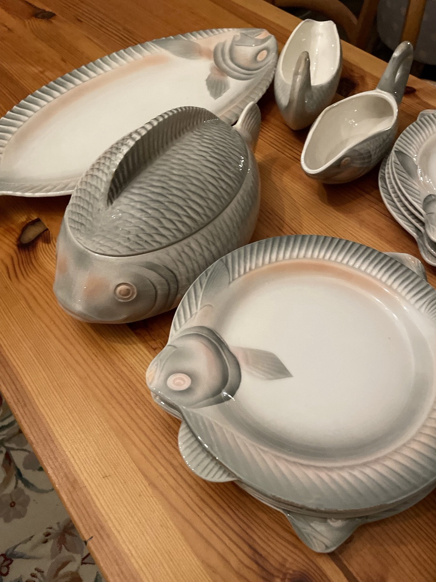 Service en faïence de sarreguemines, modèle au  poisson-photo-6