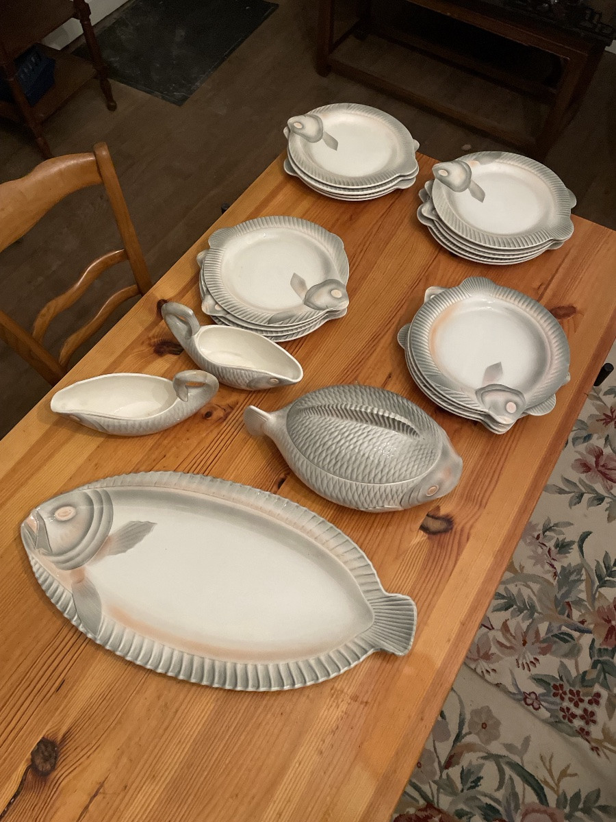 Service en faïence de sarreguemines, modèle au  poisson-photo-7