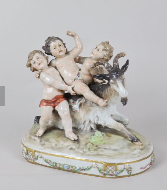 Porcelain Group Of Putti And The Goat Amalthea