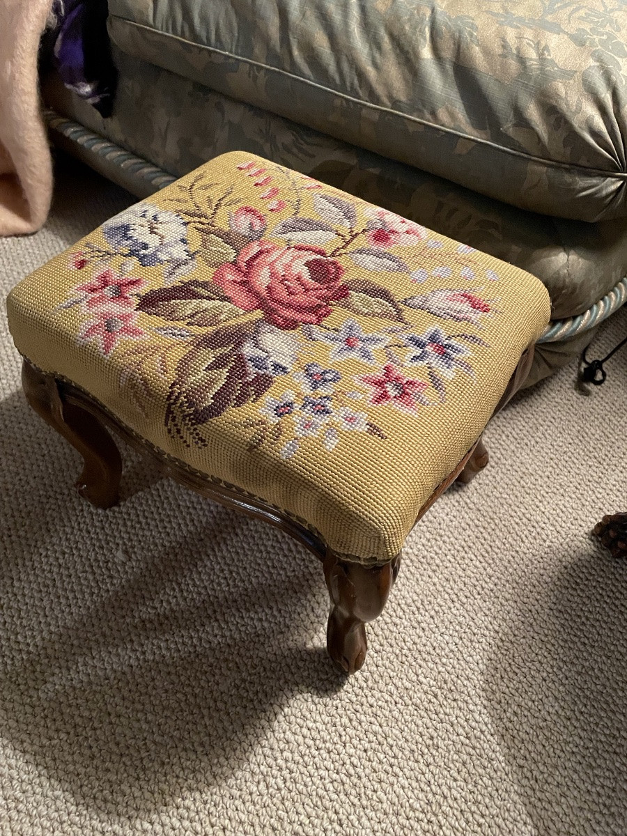 Footrest Covered In Needlepoint Tapestry-photo-4