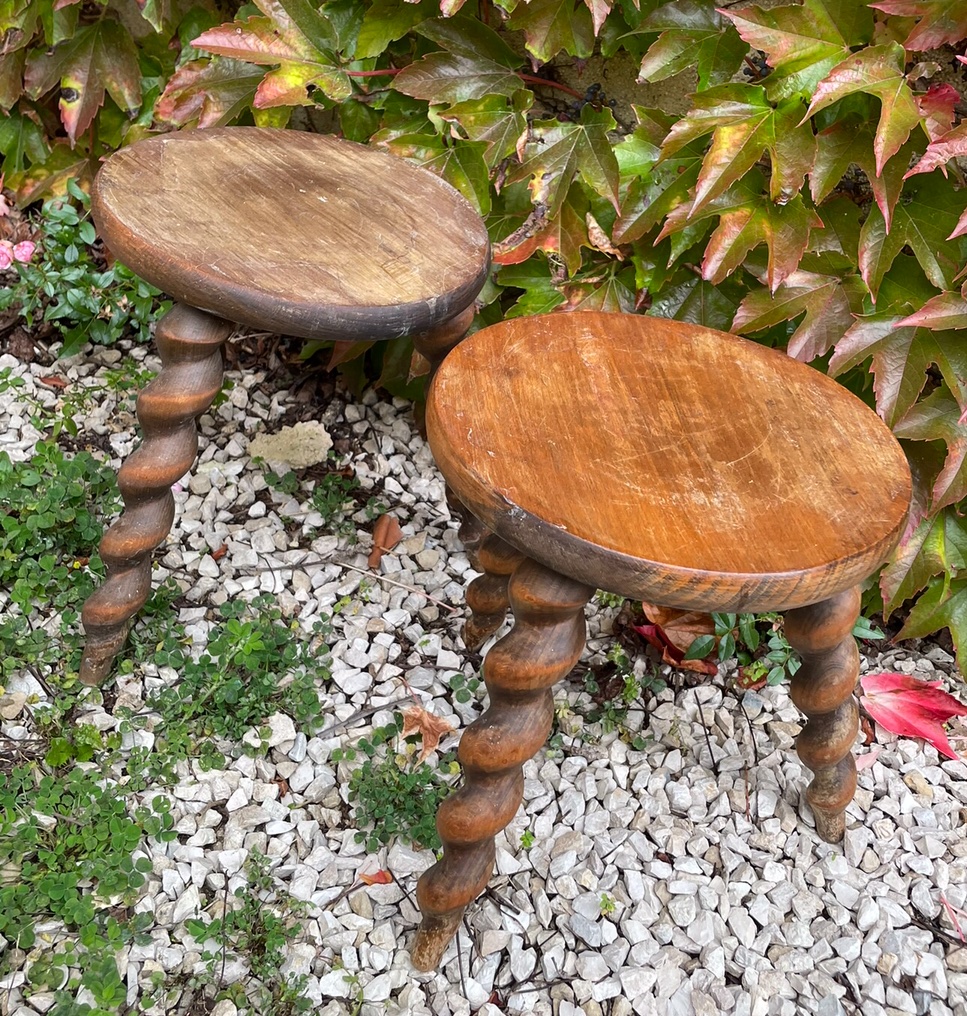 Folk Art, The Pair Of Small Stools -photo-4