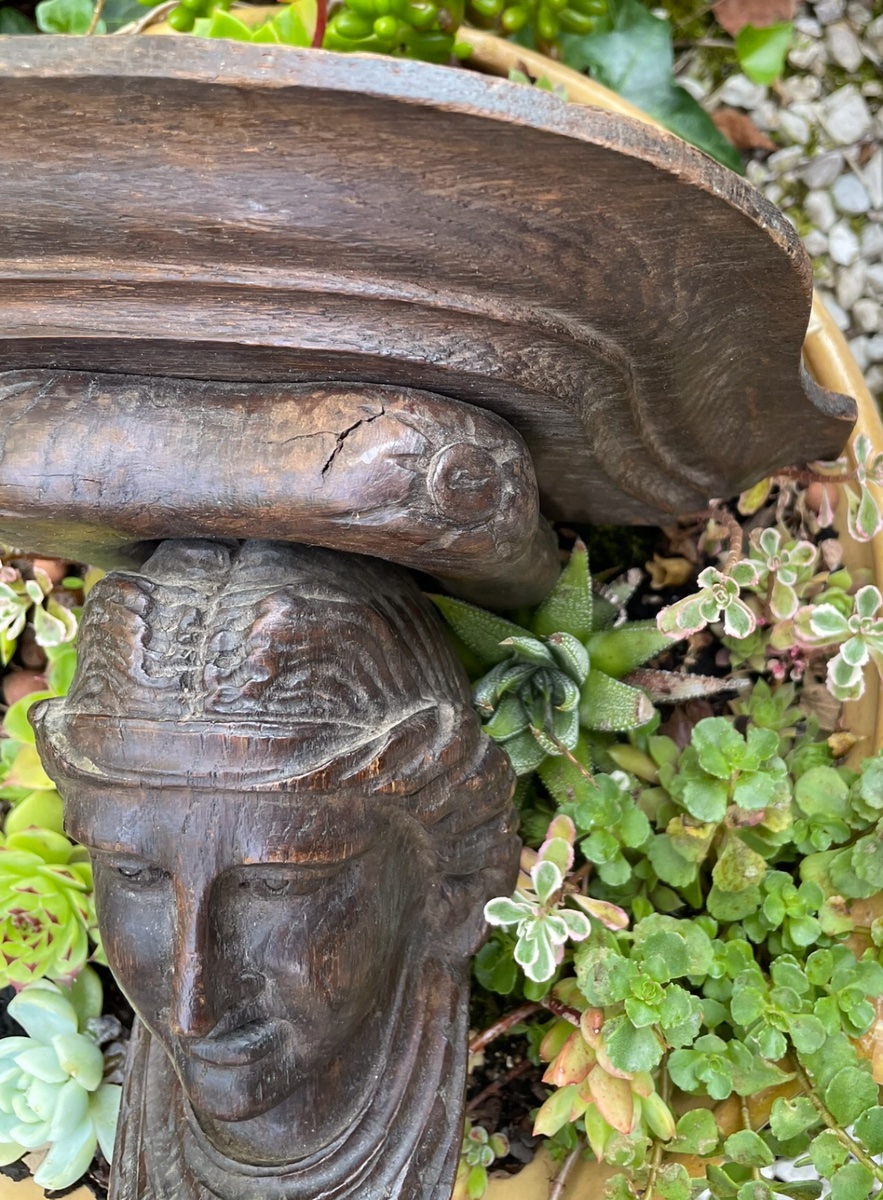 Petite console en bois naturel au visage de femme -photo-3