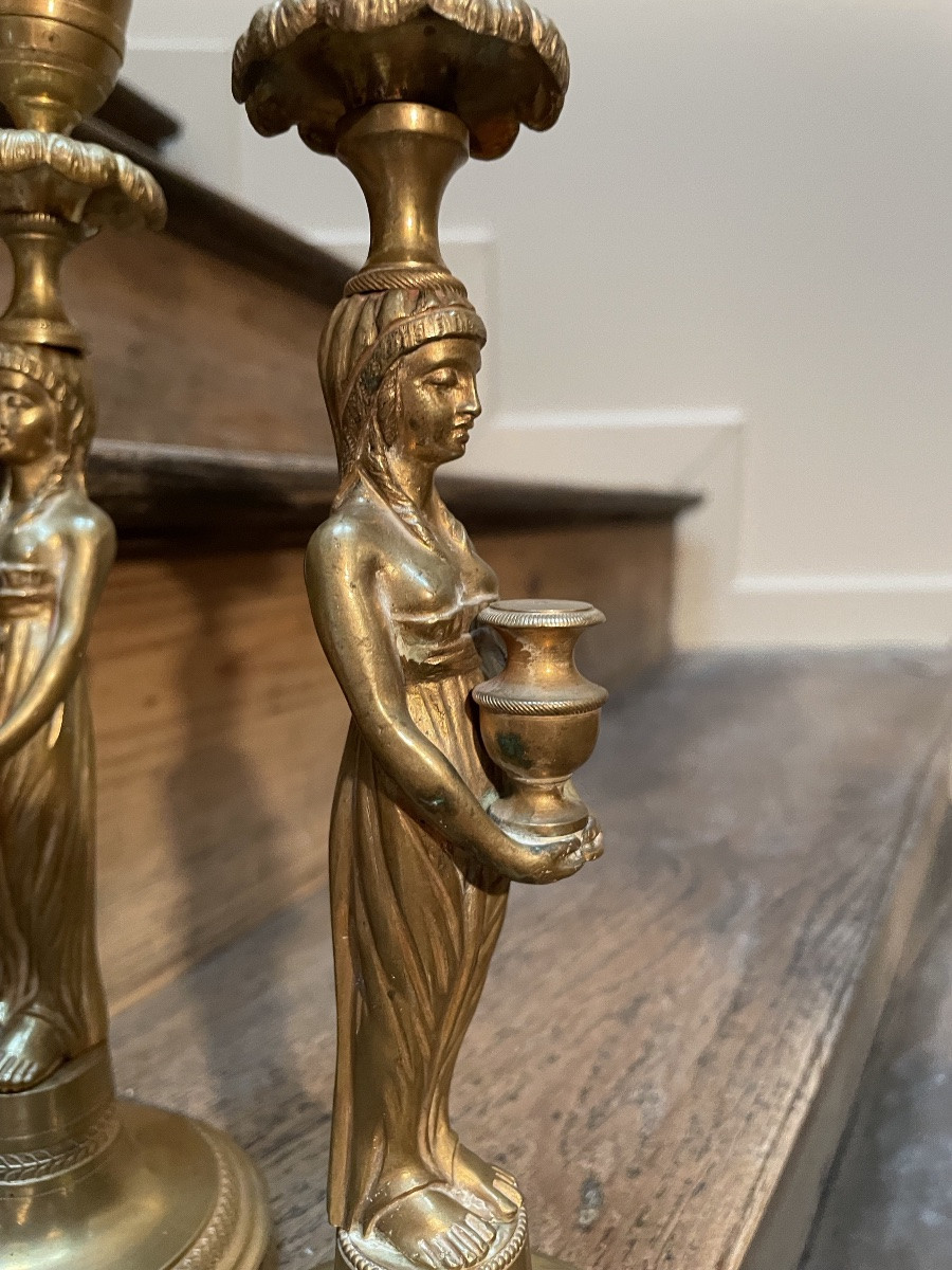 Egyptomania, The Pair Of Restoration Style Candlesticks -photo-3