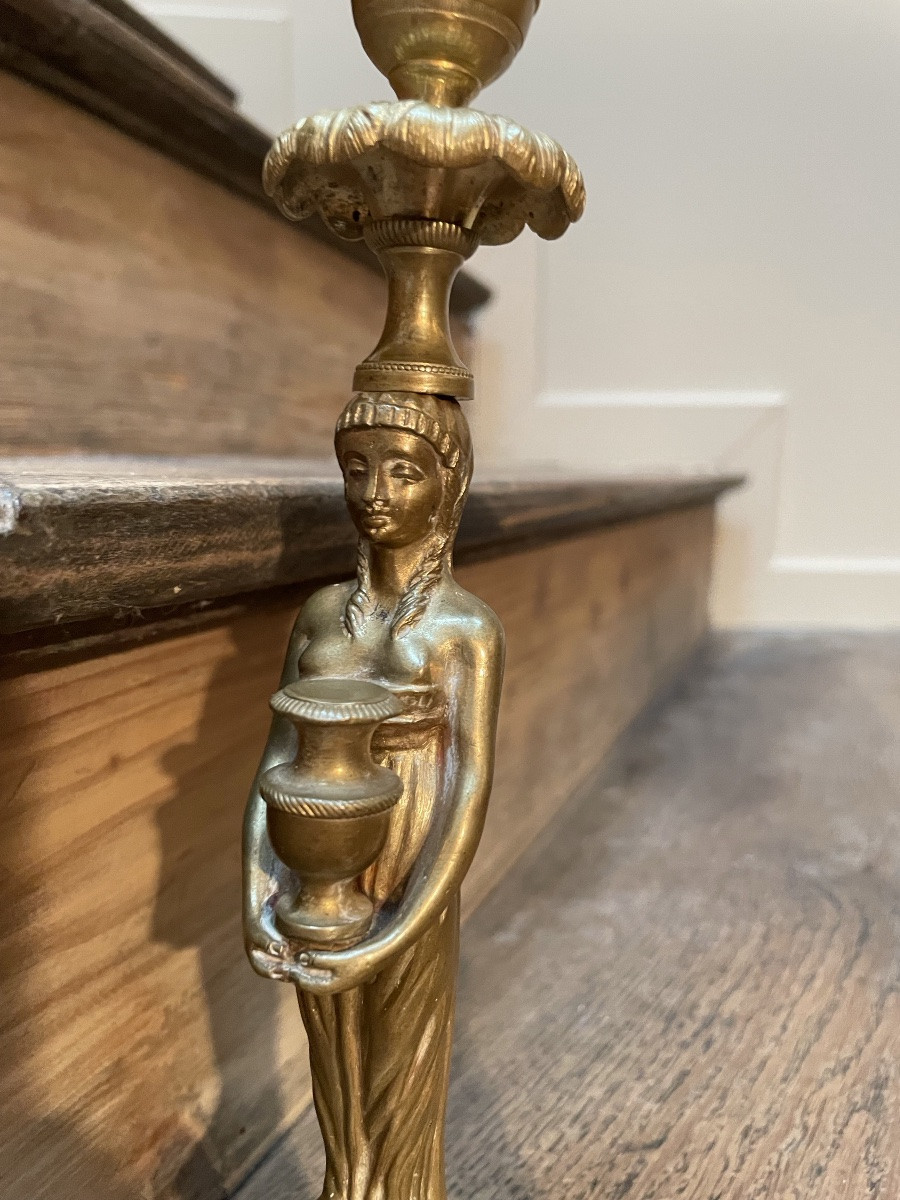 Egyptomania, The Pair Of Restoration Style Candlesticks -photo-4