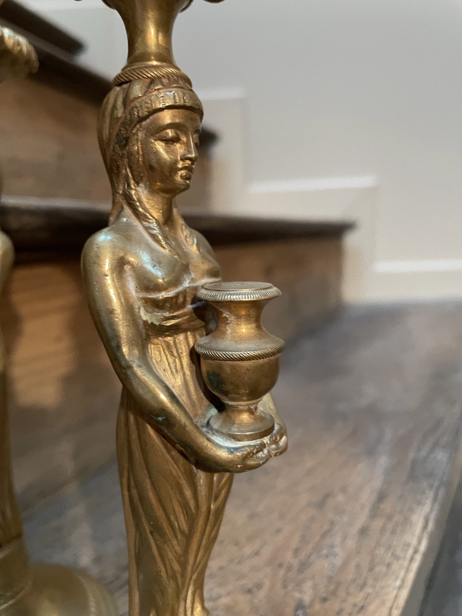 Egyptomania, The Pair Of Restoration Style Candlesticks -photo-4