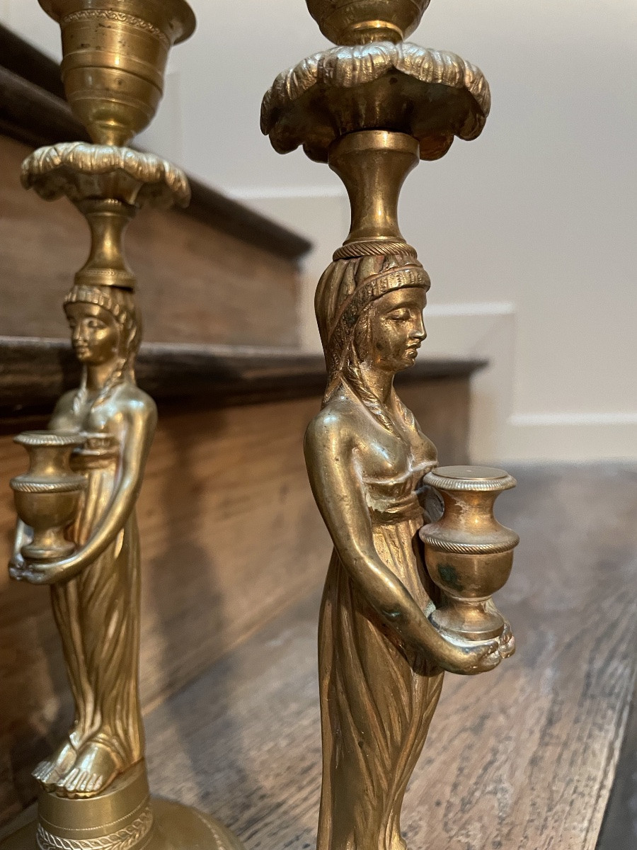 Egyptomania, The Pair Of Restoration Style Candlesticks -photo-5