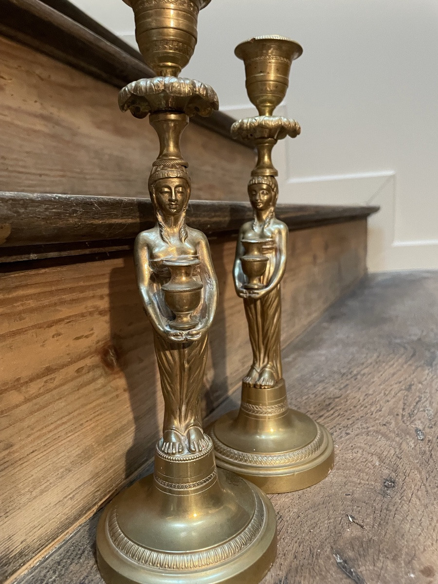 Egyptomania, The Pair Of Restoration Style Candlesticks -photo-7