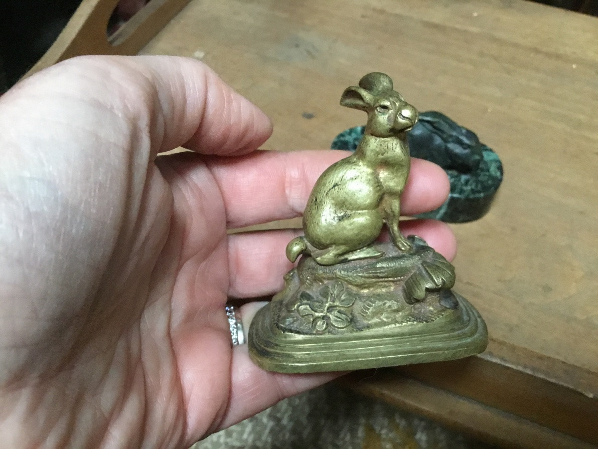 Les deux petits lapins en bronze -photo-3