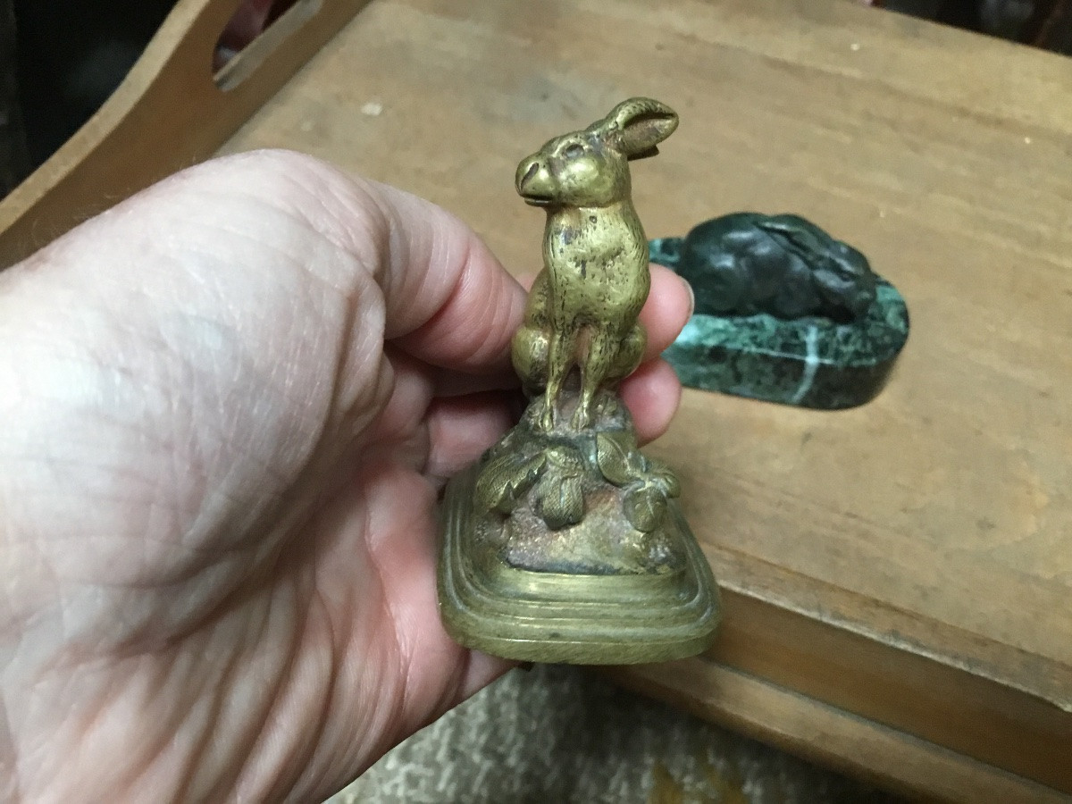 Les deux petits lapins en bronze -photo-4