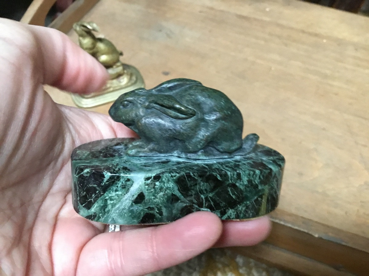 Les deux petits lapins en bronze -photo-5