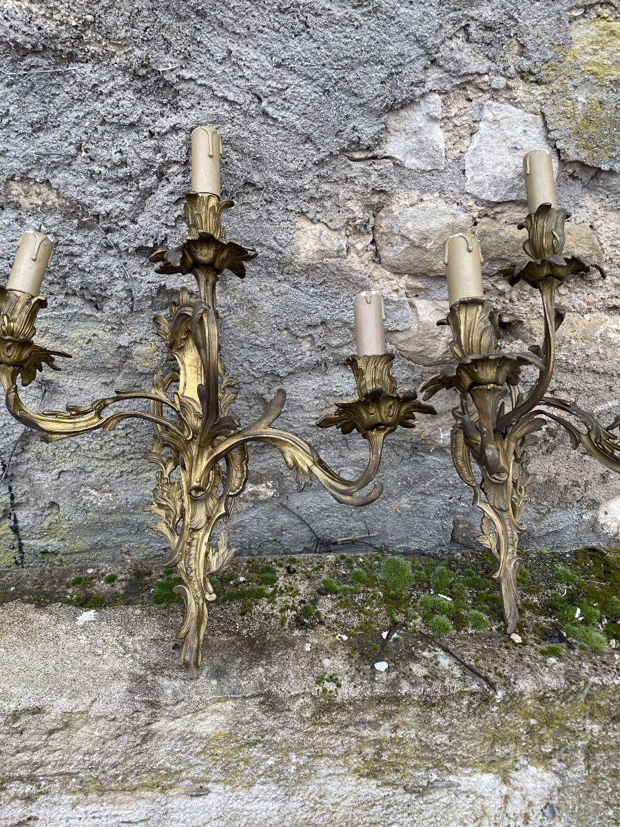 The Pair Of Large Gilt Bronze Wall Lights (47 Cm) -photo-2