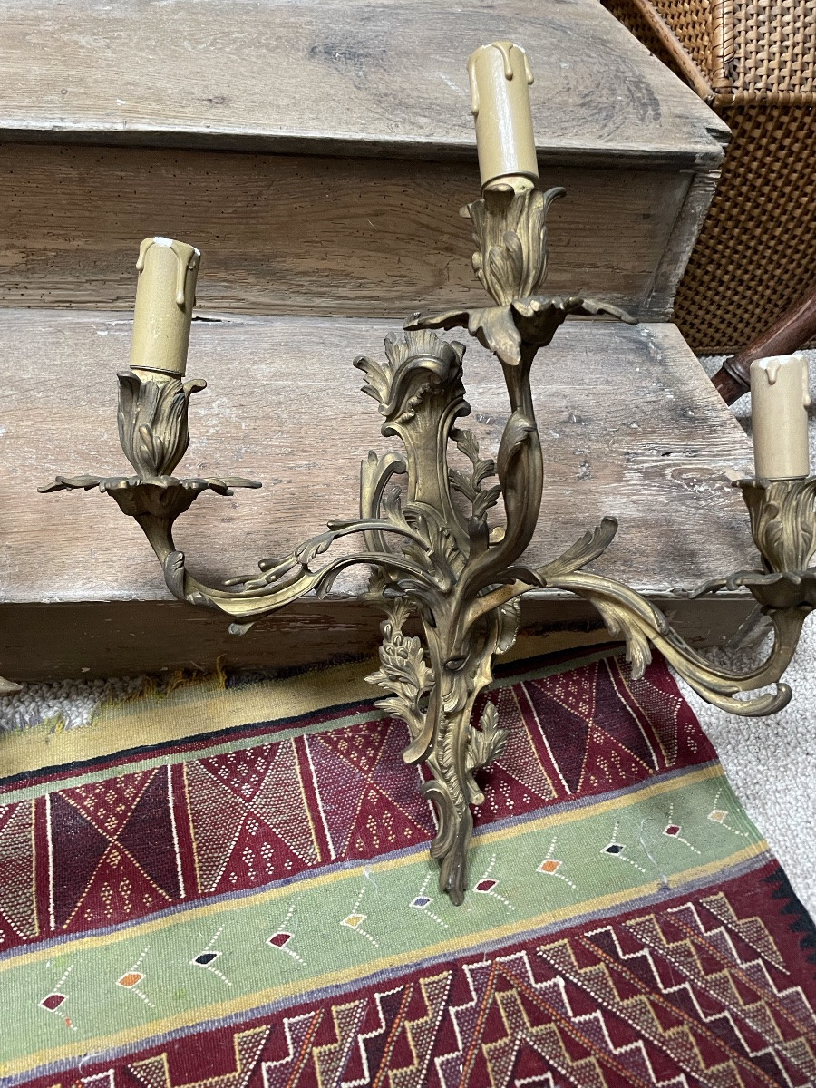 The Pair Of Large Gilt Bronze Wall Lights (47 Cm) -photo-3