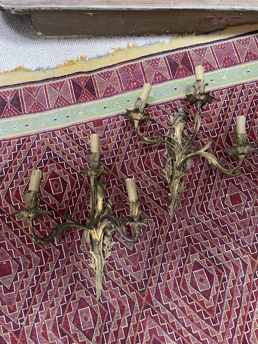 The Pair Of Large Gilt Bronze Wall Lights (47 Cm) -photo-5