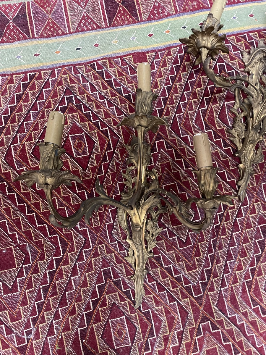 The Pair Of Large Gilt Bronze Wall Lights (47 Cm) -photo-6