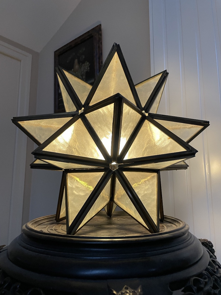 Suspension Étoile ancienne en bronze et verre Cathedrale -photo-4