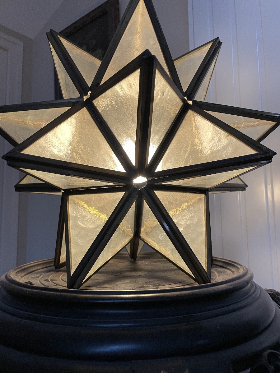 Suspension Étoile ancienne en bronze et verre Cathedrale -photo-1