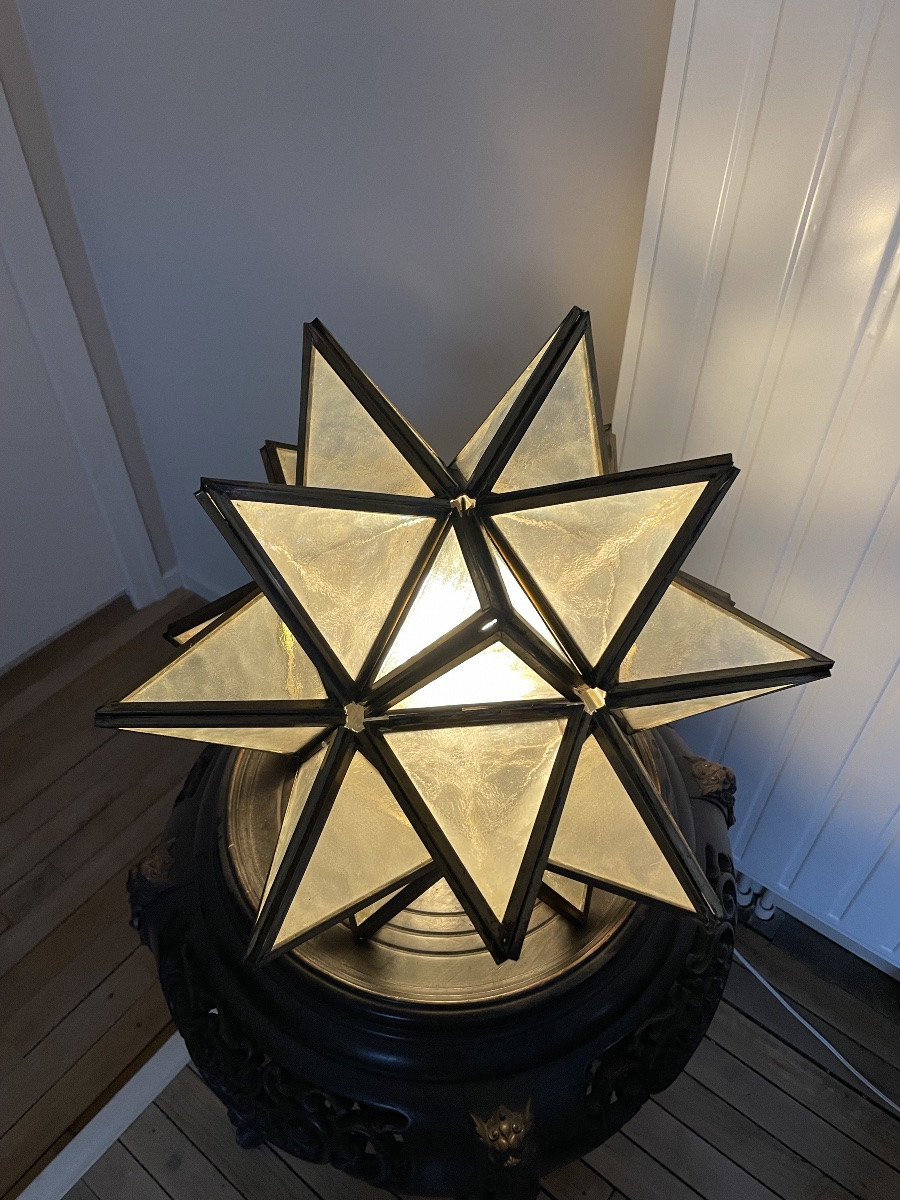 Suspension Étoile ancienne en bronze et verre Cathedrale -photo-2