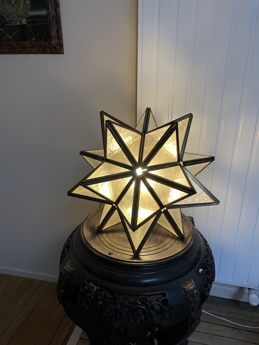 Suspension Étoile ancienne en bronze et verre Cathedrale -photo-3