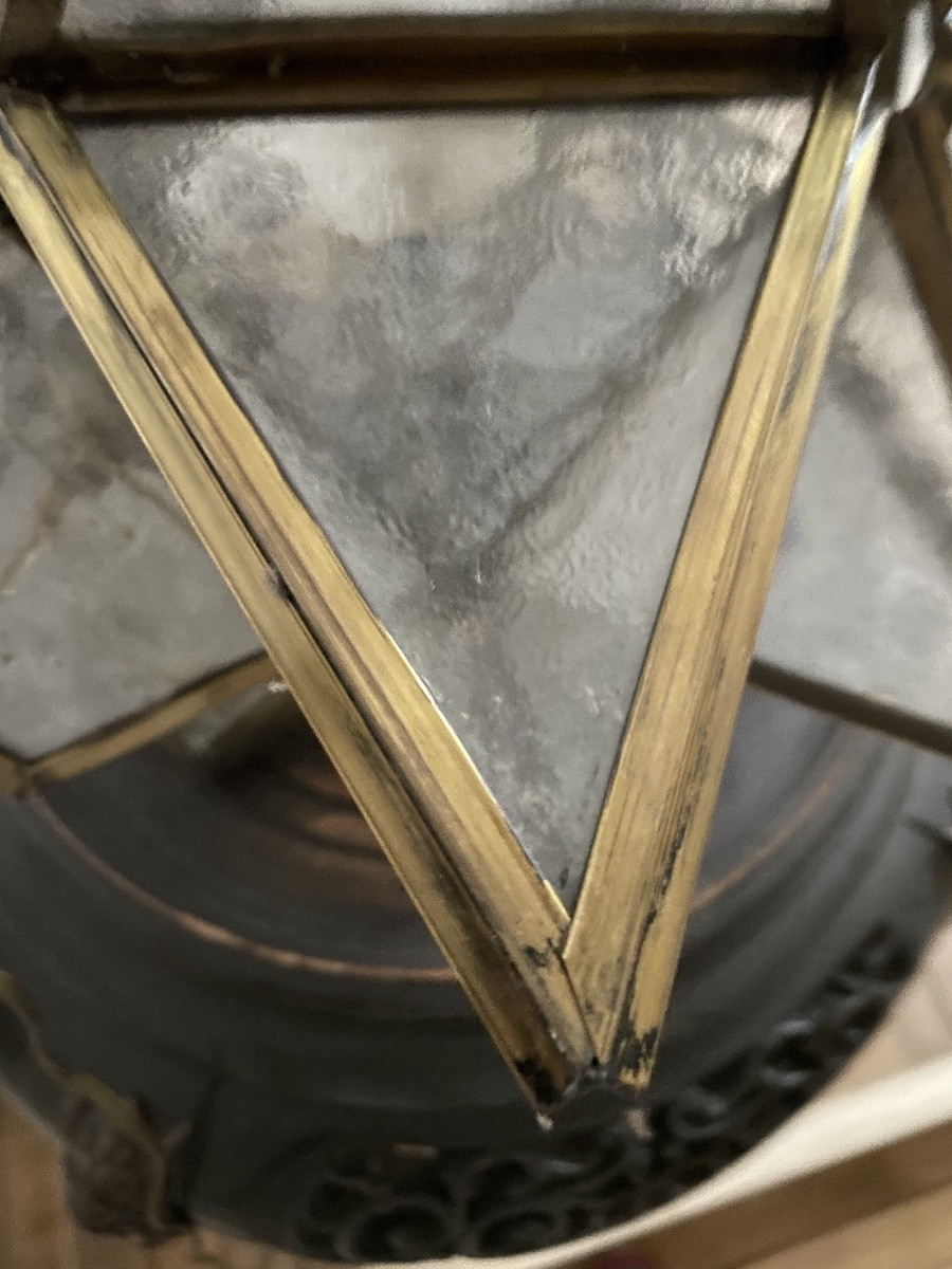 Suspension Étoile ancienne en bronze et verre Cathedrale -photo-4