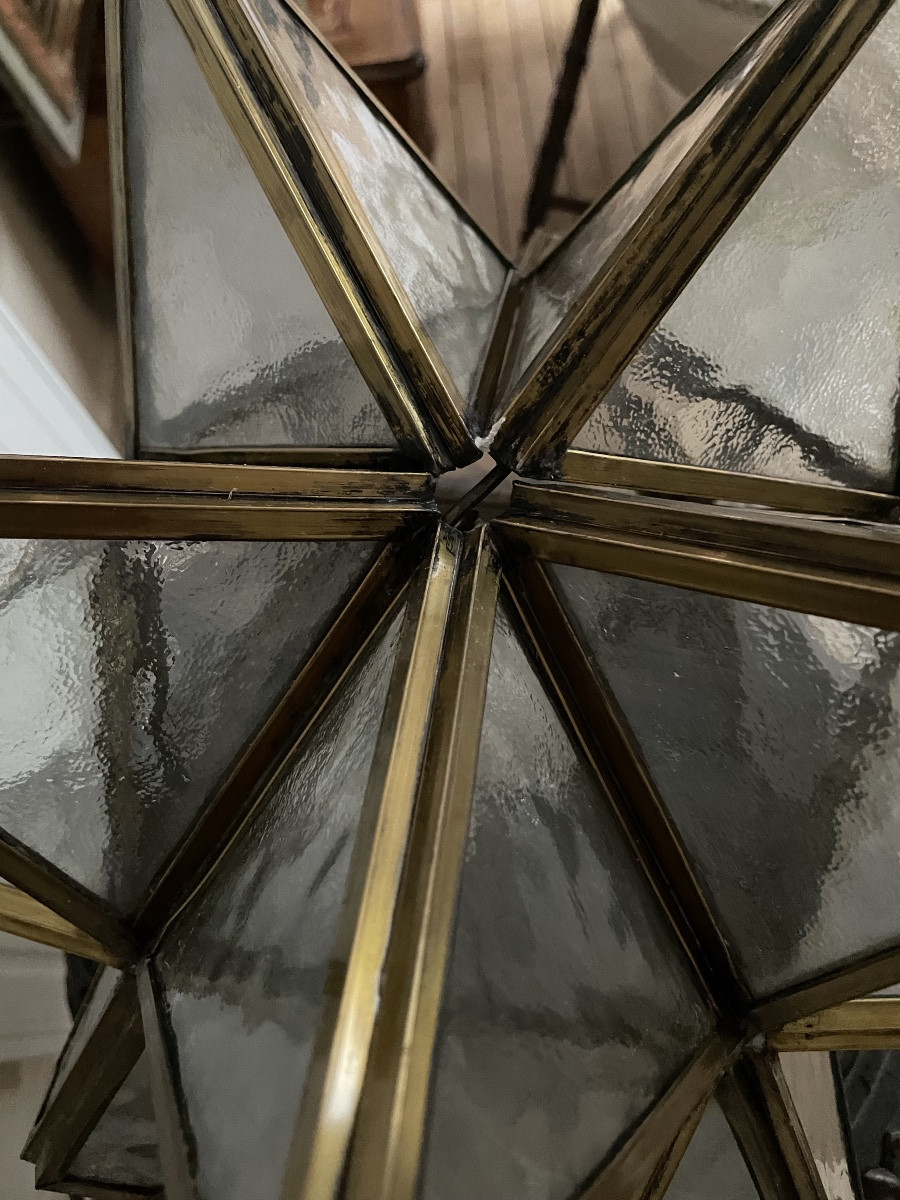 Suspension Étoile ancienne en bronze et verre Cathedrale -photo-5