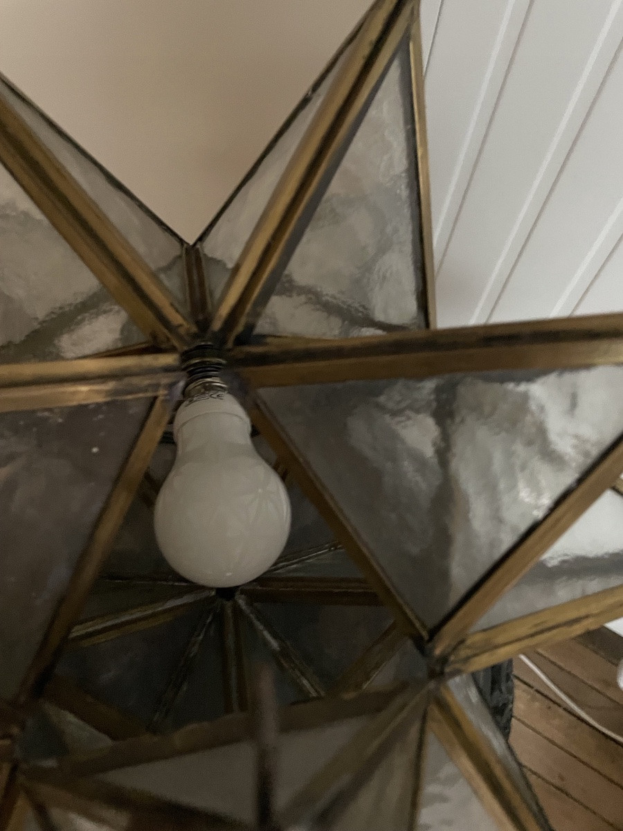 Suspension Étoile ancienne en bronze et verre Cathedrale -photo-8