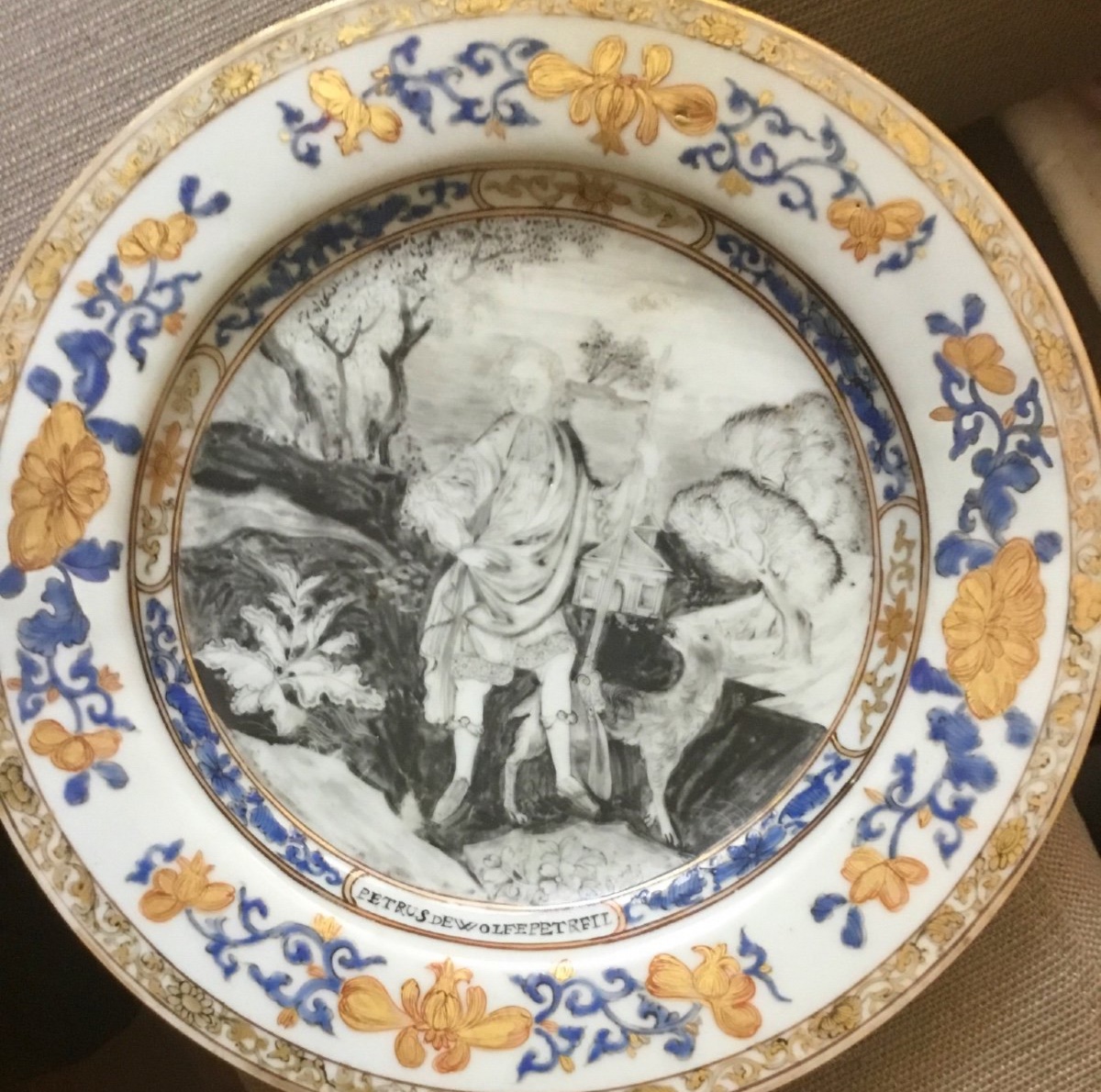 China Commissioned. Grisaille Painted Plate, 18th Century