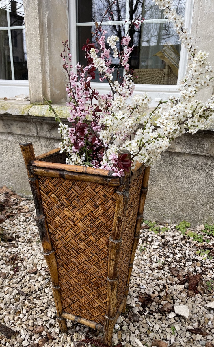 Bamboo And Woven Wicker Umbrella Stand -photo-2