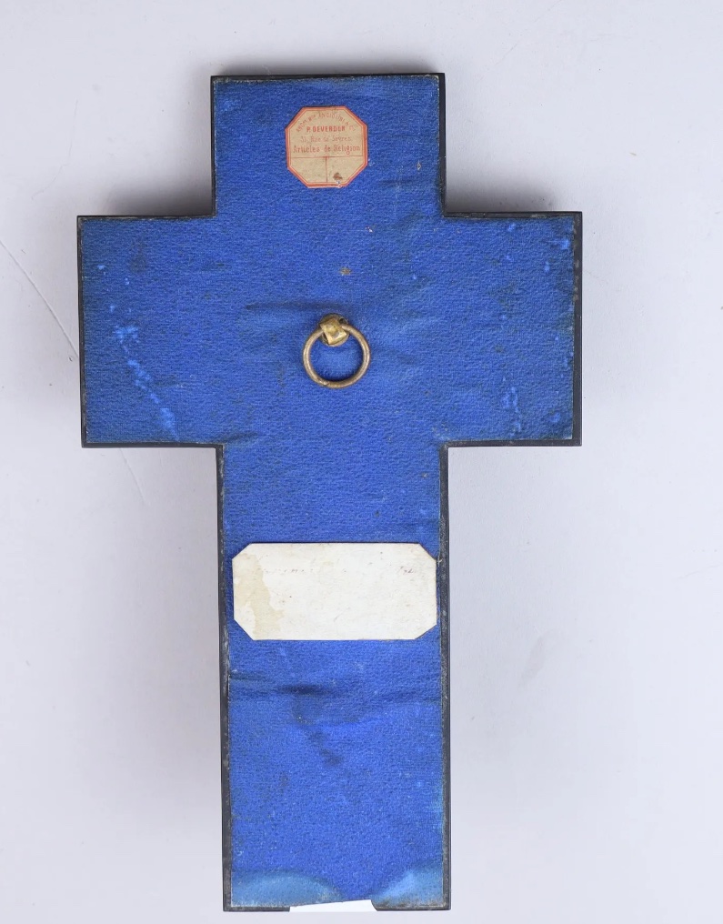 Crucifix formant bénitier d’applique marbre et émaux -photo-8