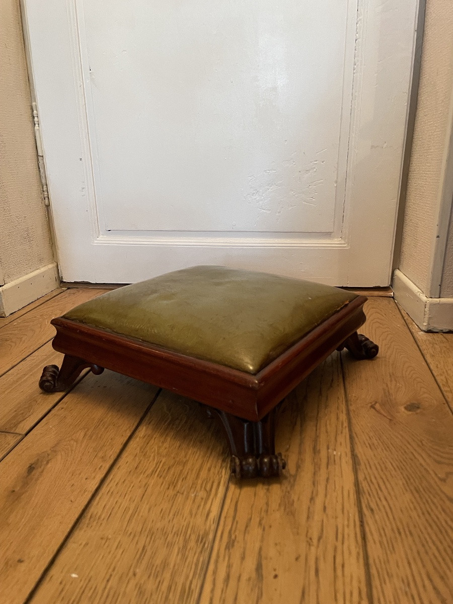 English Mahogany And Green Leather Footrest-photo-4