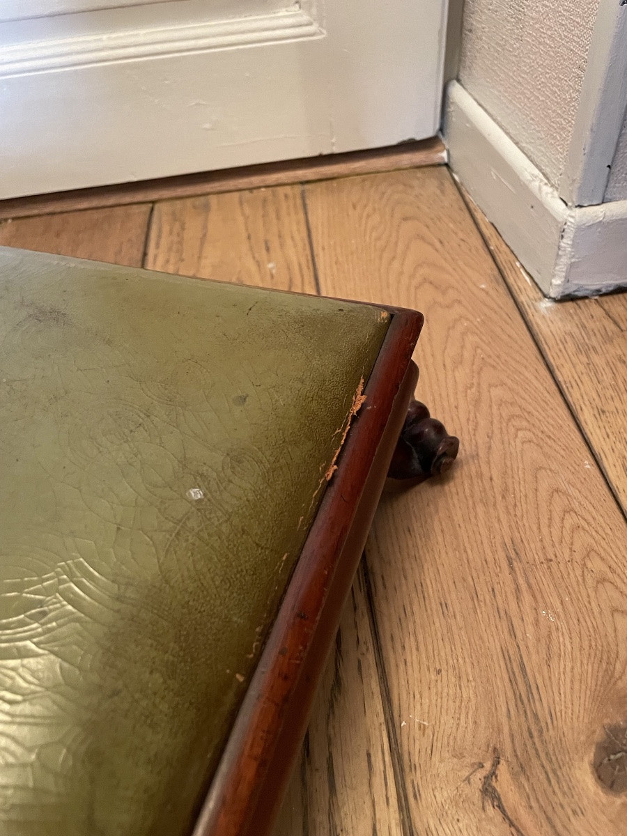 English Mahogany And Green Leather Footrest-photo-3