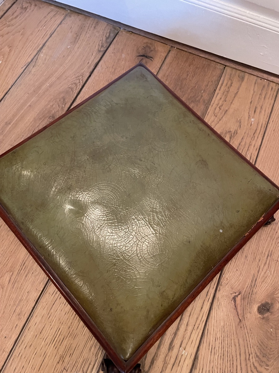 English Mahogany And Green Leather Footrest-photo-4