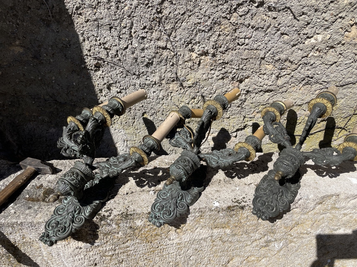 Les 3 appliques d’époque Restauration à deux patines -photo-3