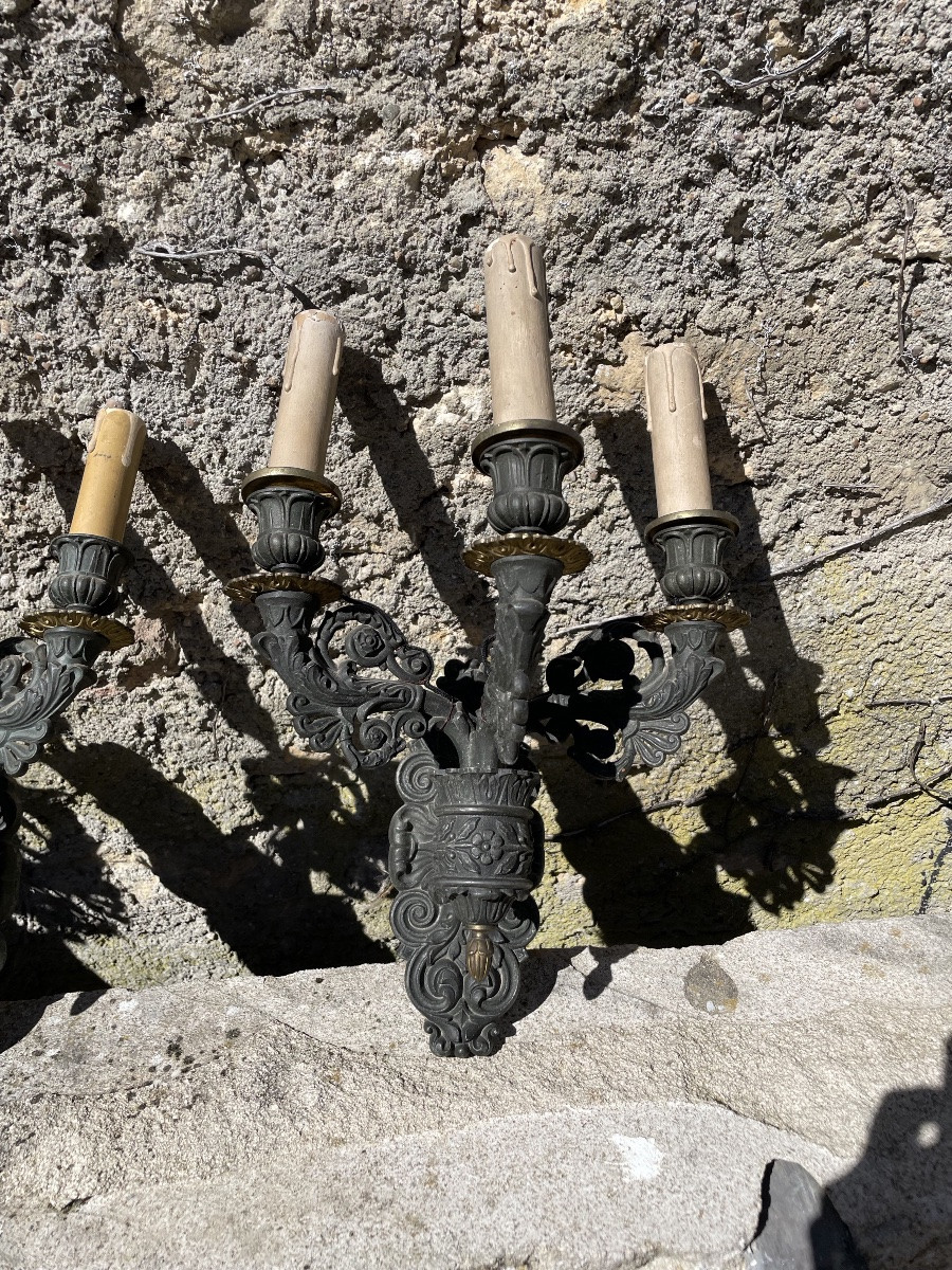Les 3 appliques d’époque Restauration à deux patines -photo-2
