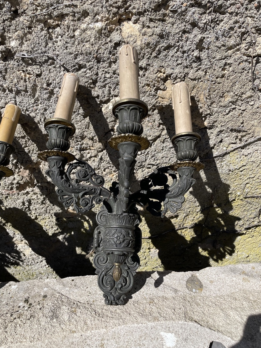 Les 3 appliques d’époque Restauration à deux patines -photo-3